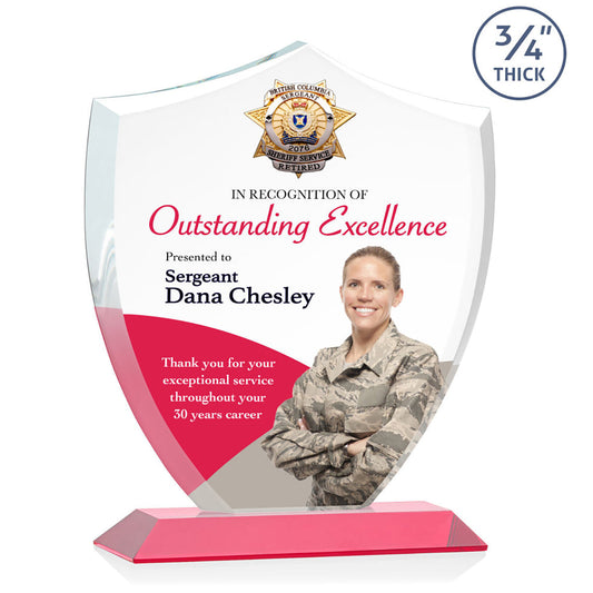 St. Regis Red Scudo Shield Award 8.125" x 9.75" x 3" with Standard Base - Printed