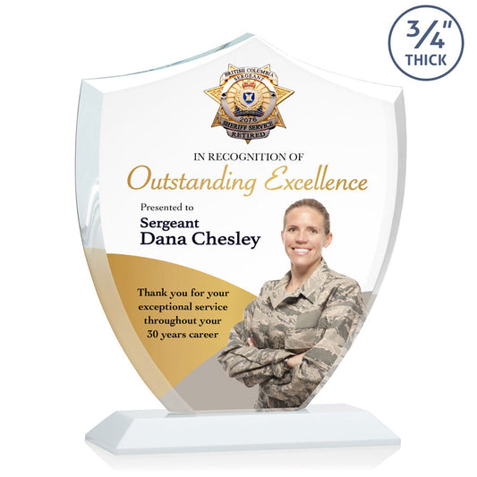 St. Regis White Scudo Shield Award 8.125" x 9.75" x 3" with Standard Base - Printed