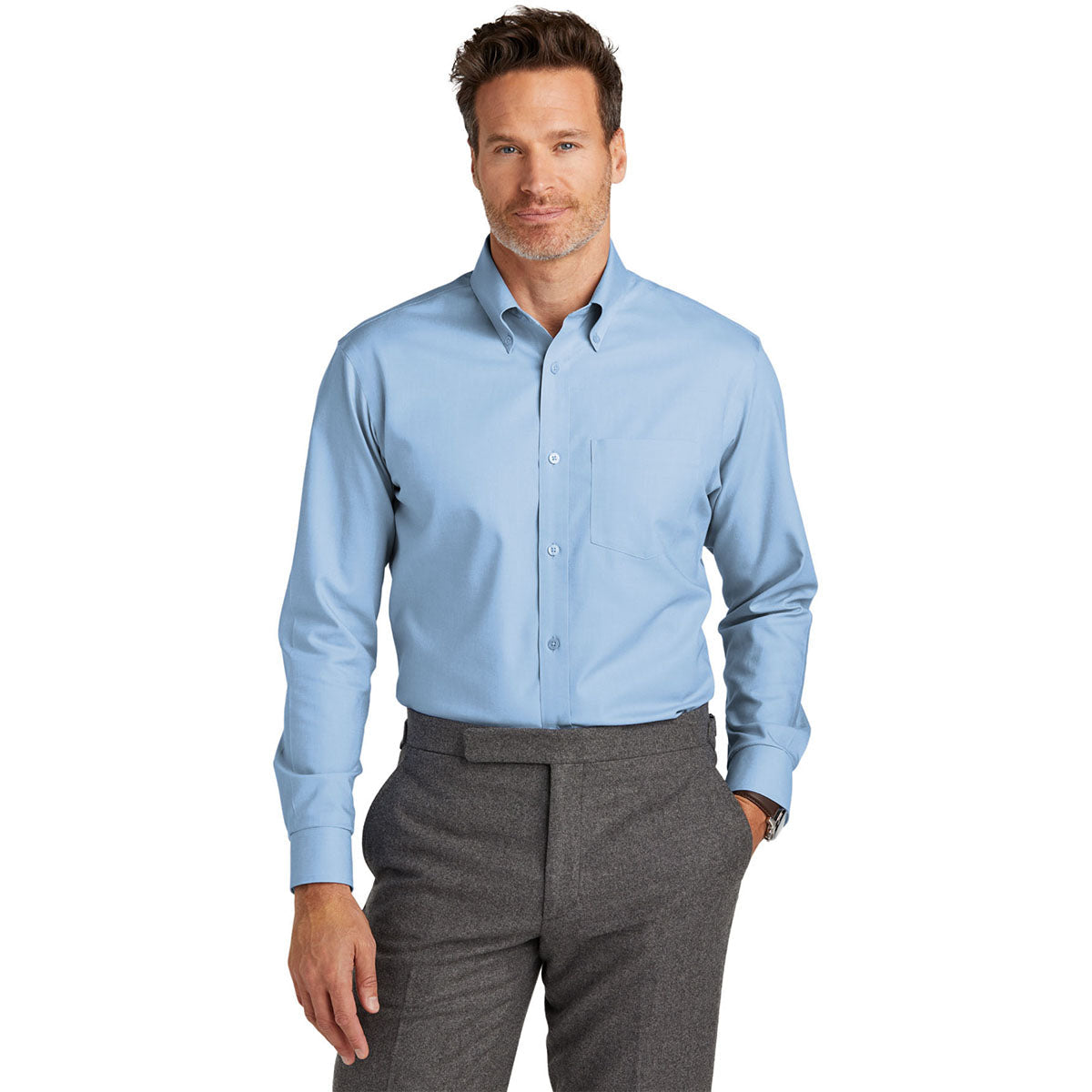 Brooks Brothers Men's Newport Blue Wrinkle-Free Stretch Nailhead Shirt