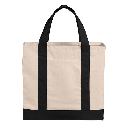 Port Authority Unisex Natural/Deep Black Cotton Canvas Two-Tone Tote
