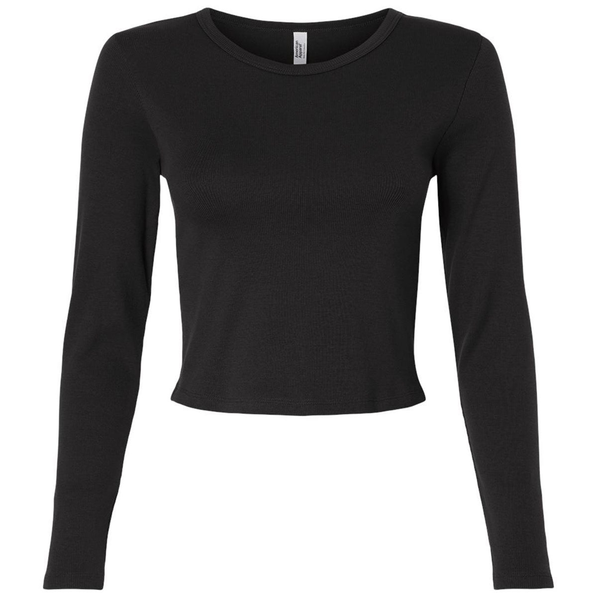 American Apparel Women's Black Baby Rib Long Sleeve Cropped Tee