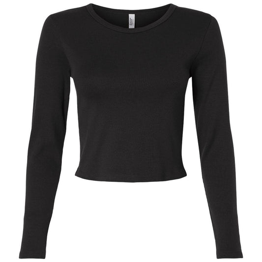 American Apparel Women's Black Baby Rib Long Sleeve Cropped Tee