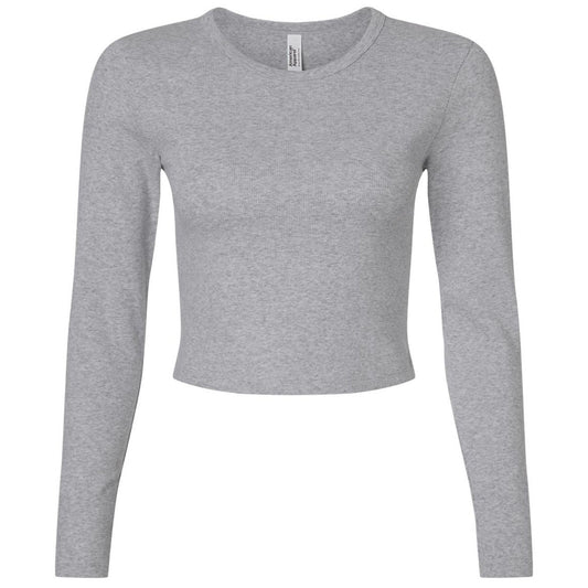American Apparel Women's Heather Grey Baby Rib Long Sleeve Cropped Tee