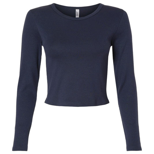 American Apparel Women's Navy Baby Rib Long Sleeve Cropped Tee