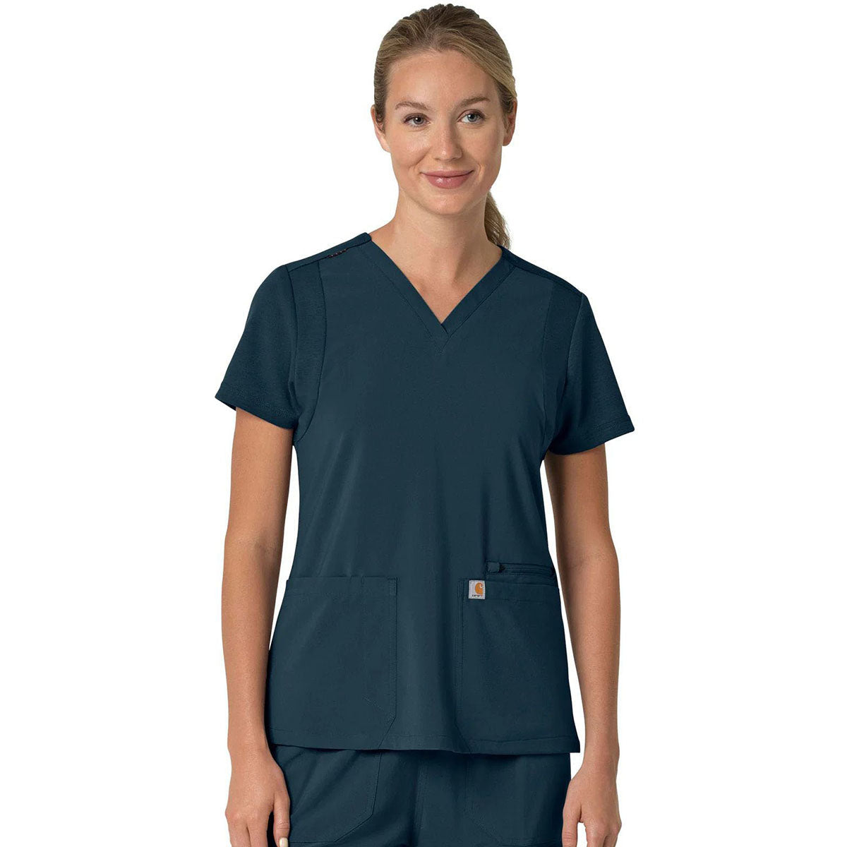 Carhartt Women's Navy Three-Pocket Flex Panel V-Neck Scrub Top