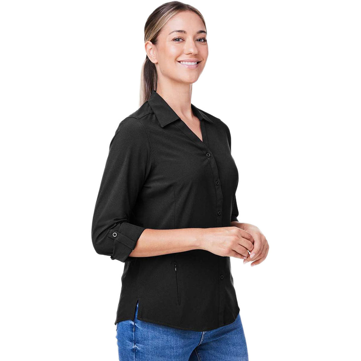 Core 365 Women's Black Ultra UVP Long Sleeve Marina Shirt
