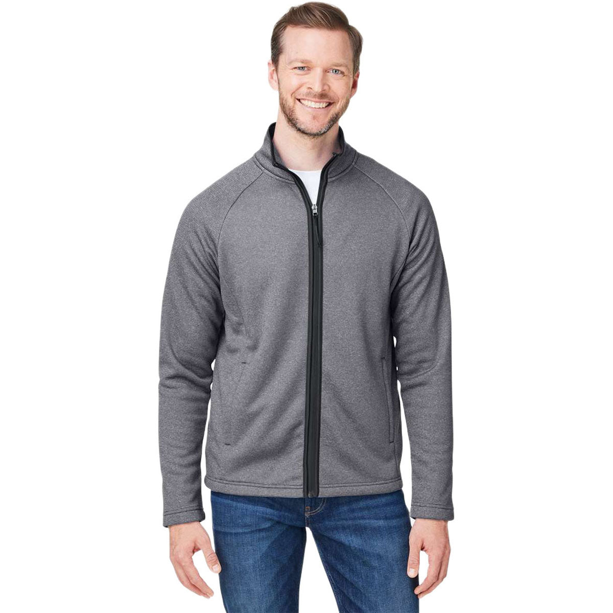 Core 365 Men's Black/White Venture Heathered Stripe Full-Zip