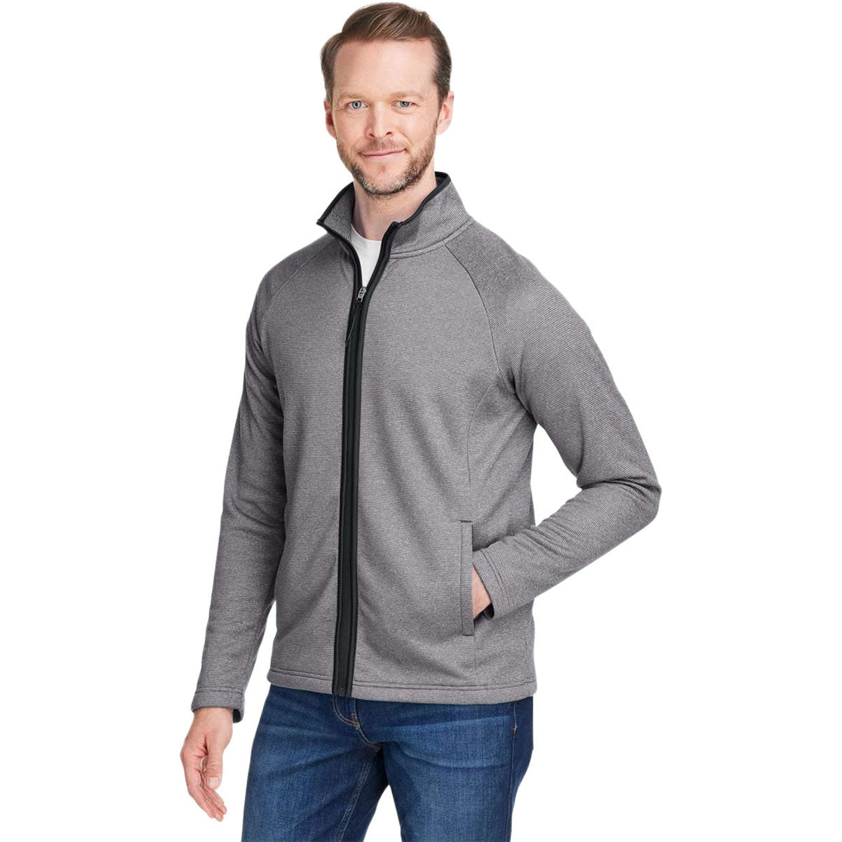 Core 365 Men's Black/White Venture Heathered Stripe Full-Zip