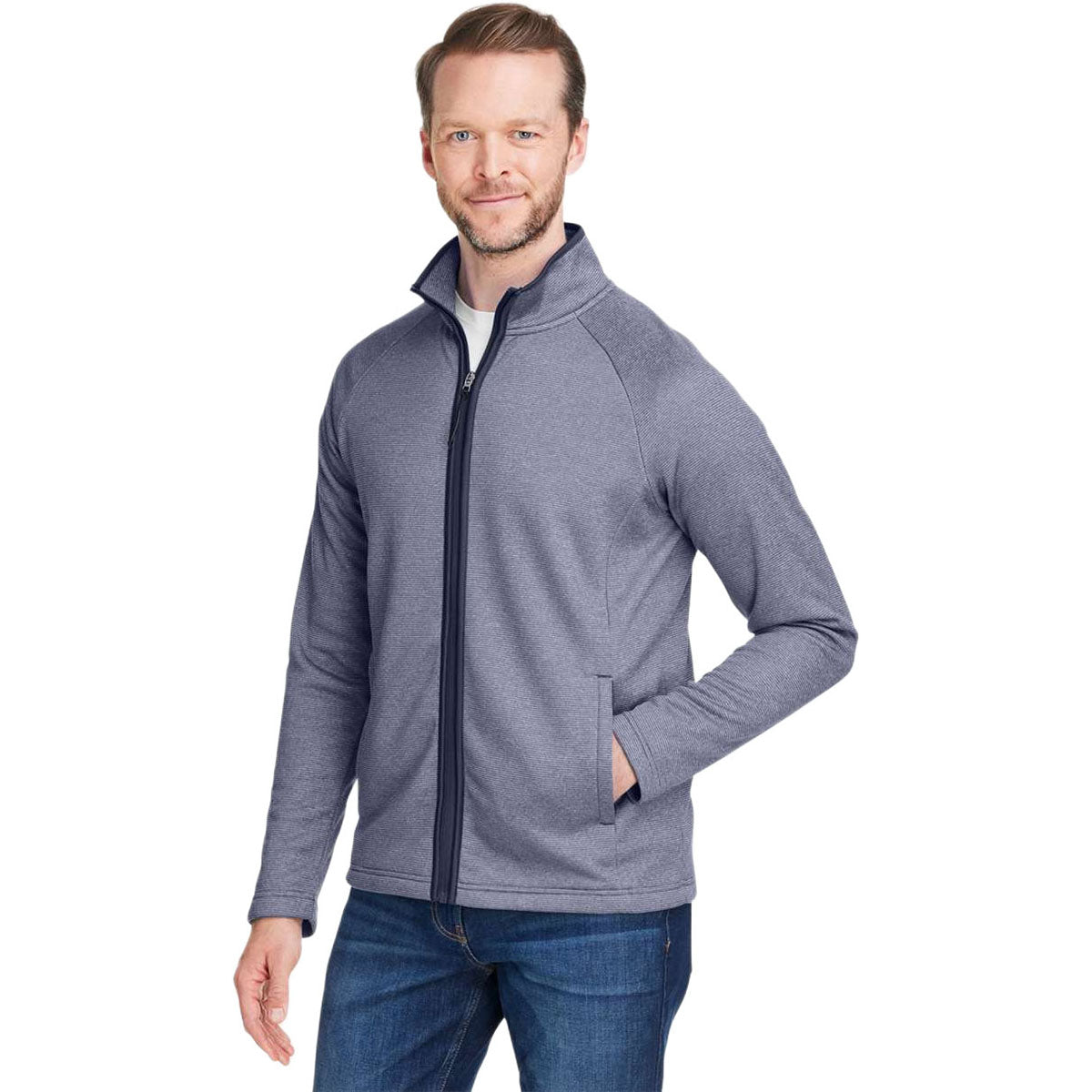Core 365 Men's Classic Navy/White Venture Heathered Stripe Full-Zip