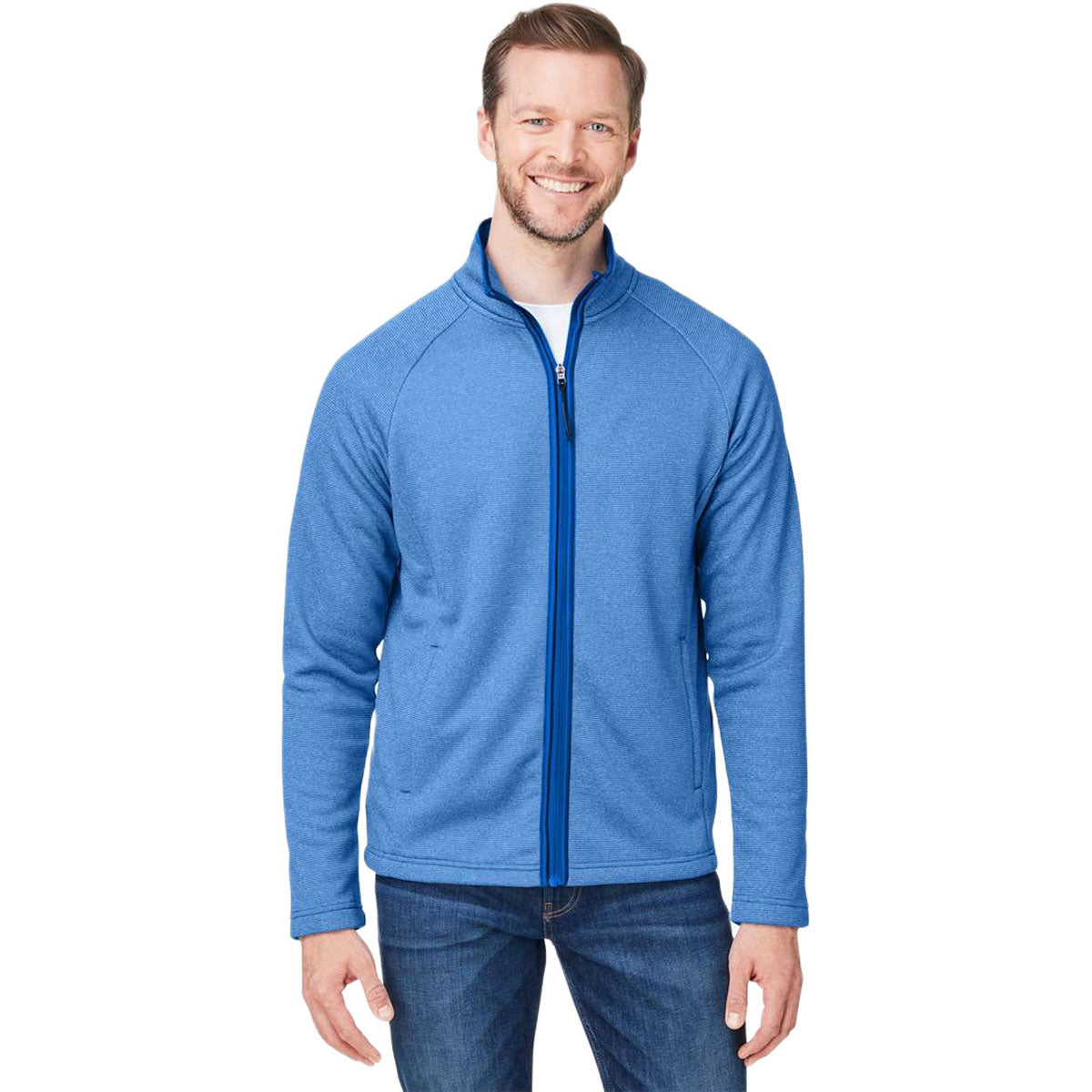 Core 365 Men's True Royal/White Venture Heathered Stripe Full-Zip