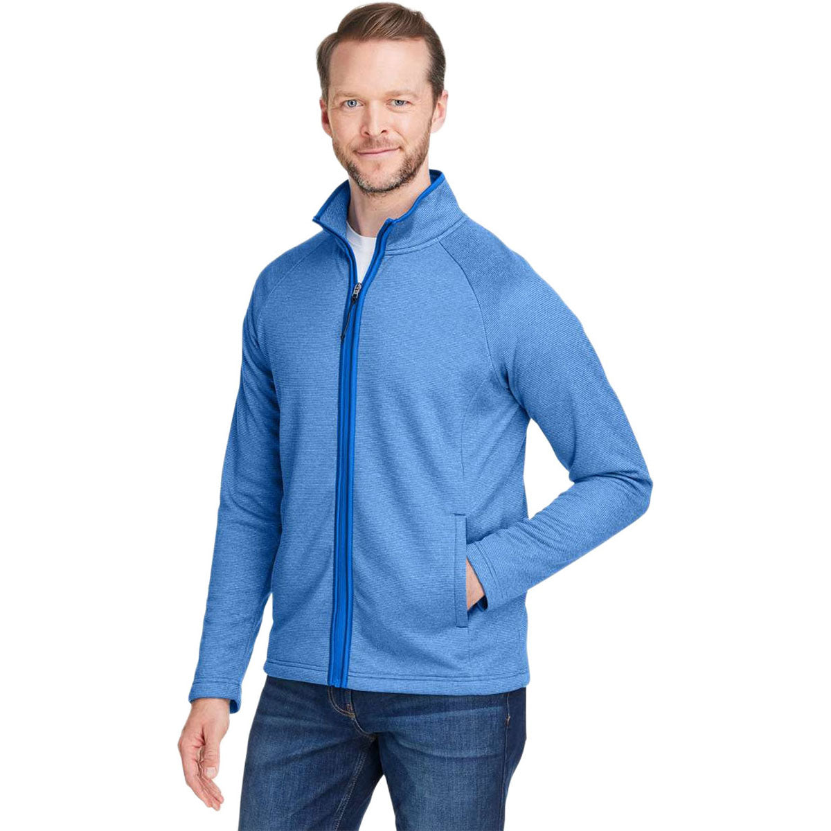 Core 365 Men's True Royal/White Venture Heathered Stripe Full-Zip