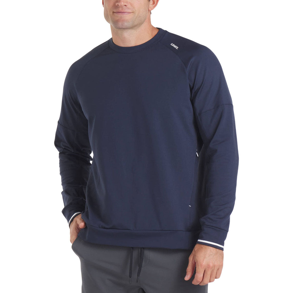 UNRL Unisex Striped Navy Crossover Crewneck