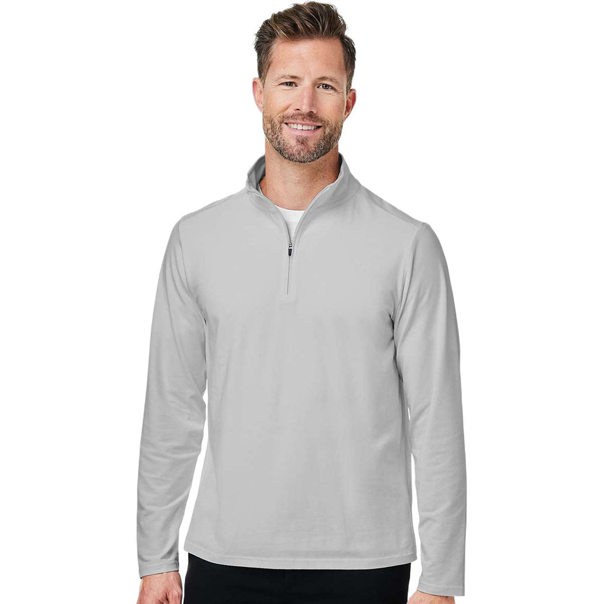 Devon & Jones Men's Grey Raleigh Stretch Quarter-Zip Pullover