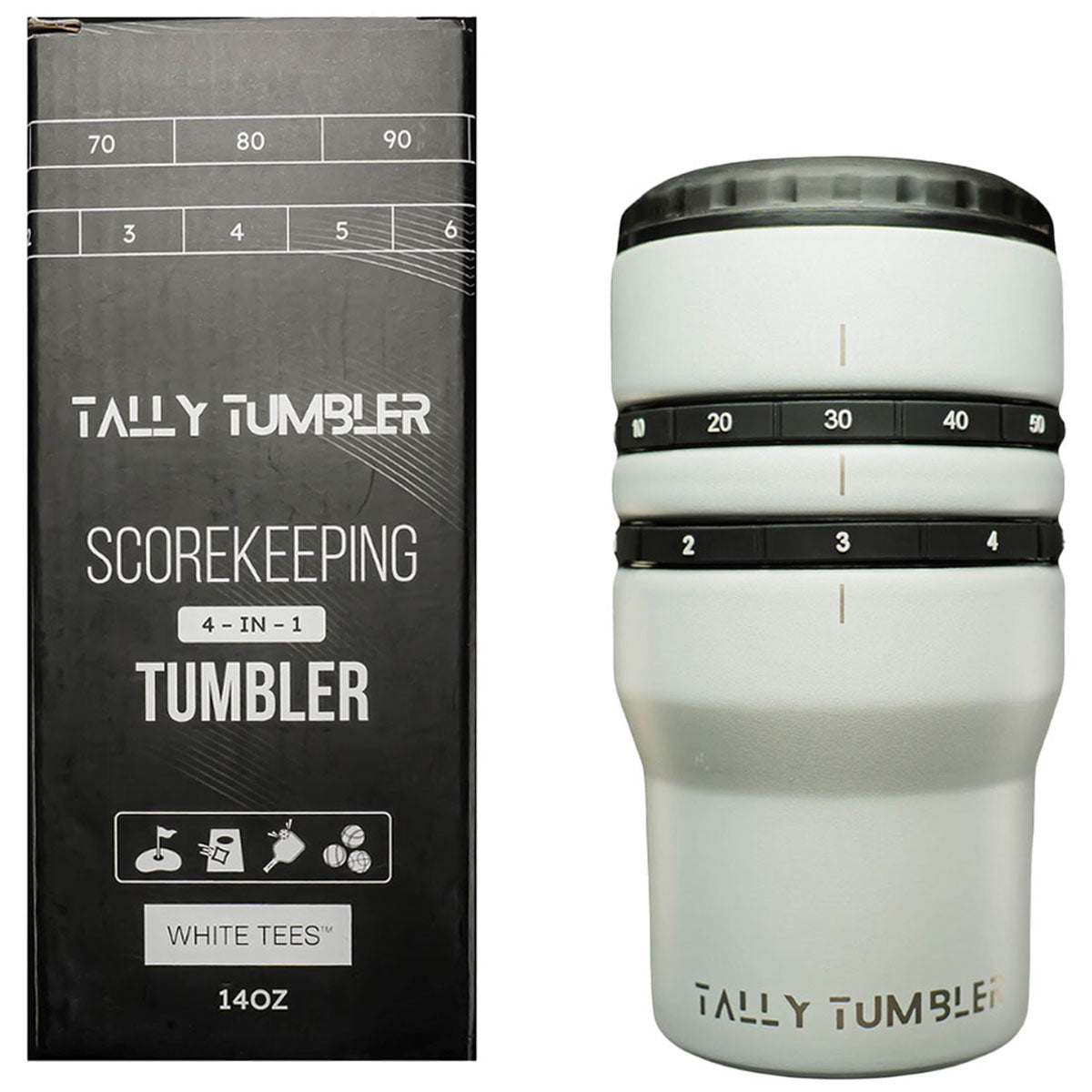 Tally Tumbler White 4-in-1 Can Cooler & Scorekeeper 14oz.