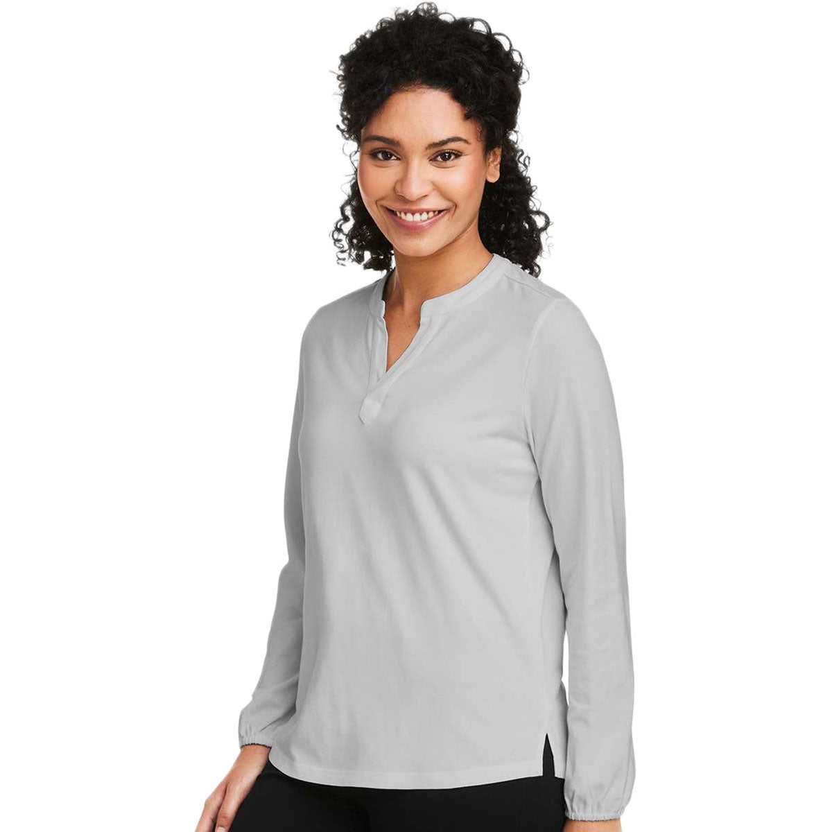 Devon & Jones Women's Grey Raleigh Half-Placket Knit Top
