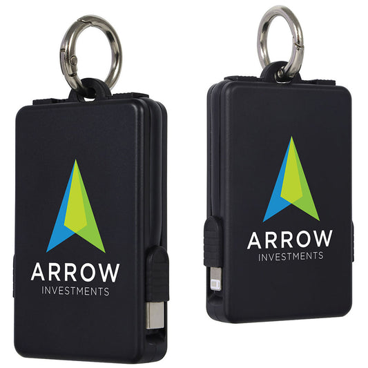 Ariel Premium Black Esprit 2000mAh UL Listed Power Bank with Built-In Cables