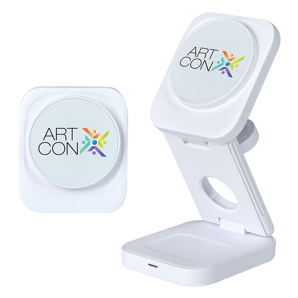 Logomark White Seth 3-in-1 5W Wireless Charging Station