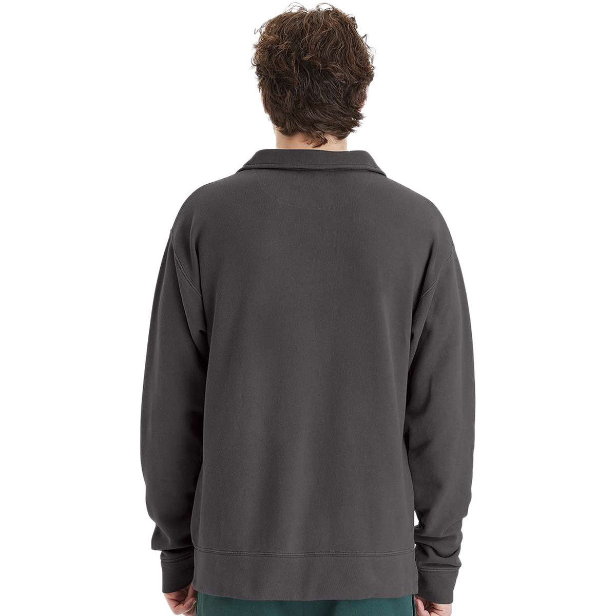 ComfortWash by Hanes Men's New Railroad Grey Garment-Dyed Polo Collar Sweatshirt