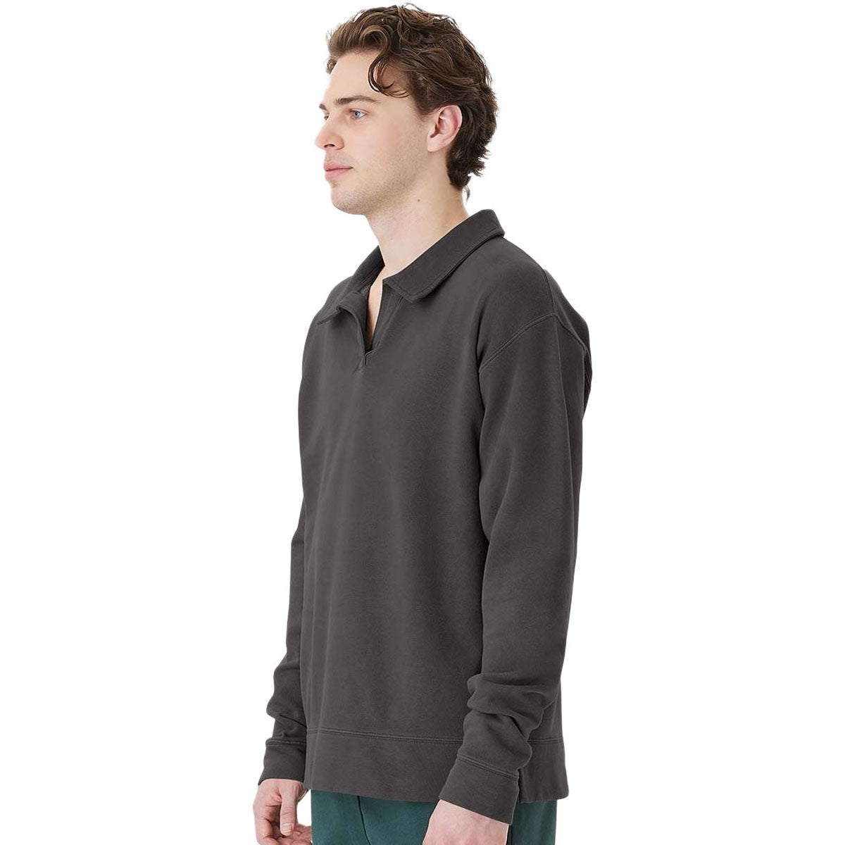 ComfortWash by Hanes Men's New Railroad Grey Garment-Dyed Polo Collar Sweatshirt