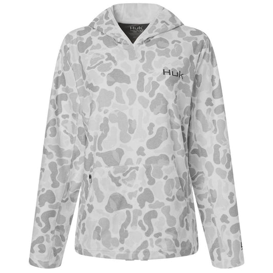 HUK Women's White Coldfront+ KC Print Hooded Sweatshirt