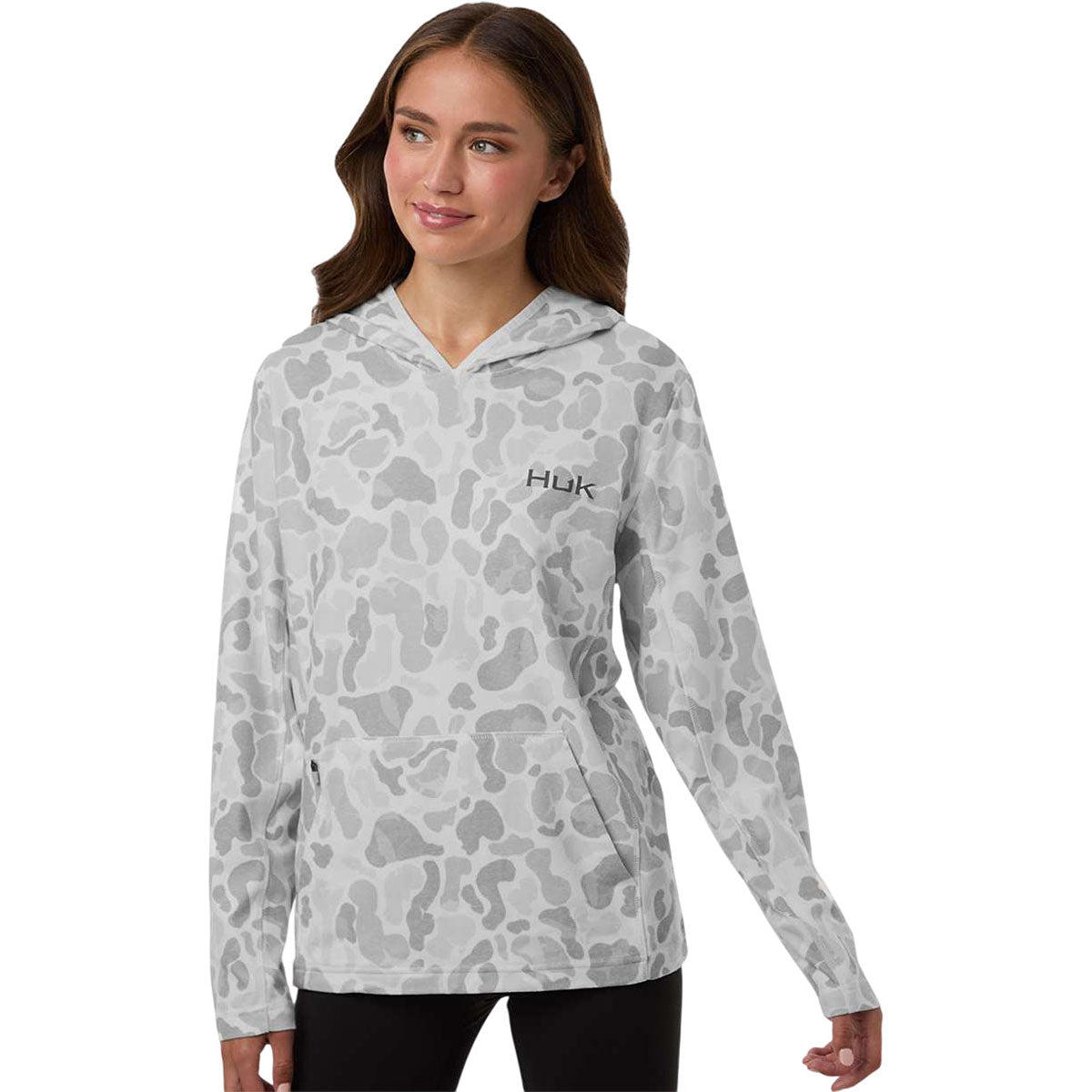 HUK Women's White Coldfront+ KC Print Hooded Sweatshirt