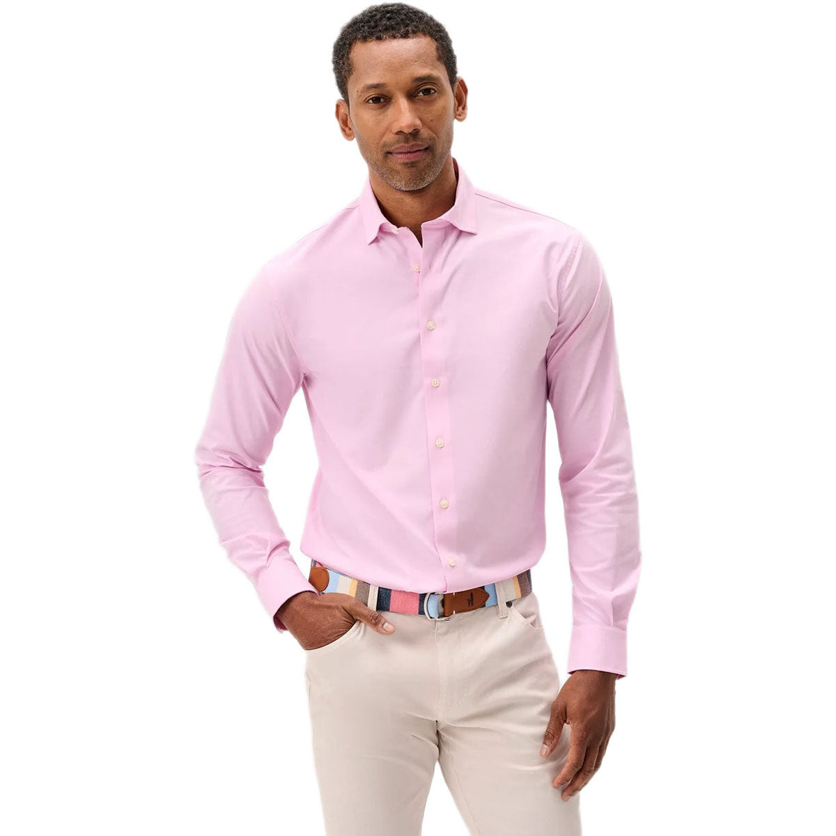 Johnnie-O Men's Porto Pink Travis Solid Everyday Performance Button Down Shirt