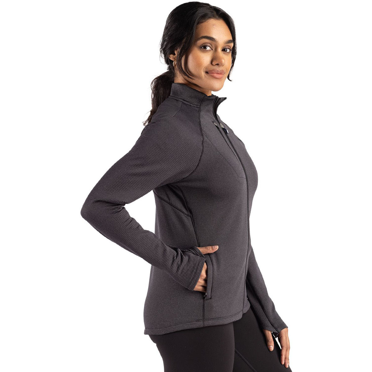 Cutter & Buck Women's Black Heather Peshastin Fleece Recycled Full Zip Jacket