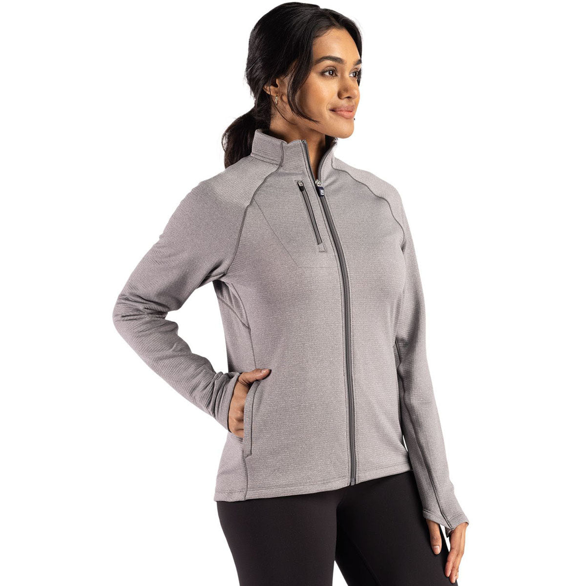 Cutter & Buck Women's Elemental Grey Heather Peshastin Fleece Recycled Full Zip Jacket