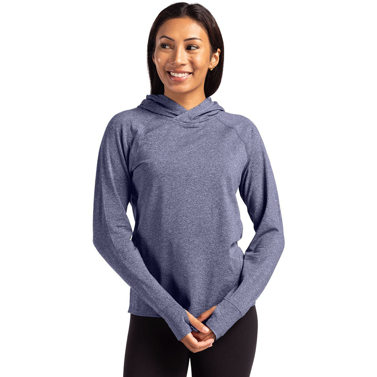 Cutter & Buck Women's Navy Blue Heather Adapt Knit Recycled Heathered Hooded Pullover