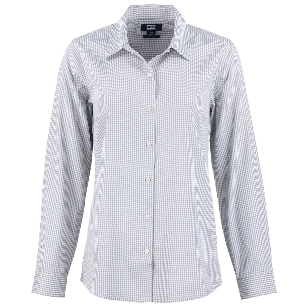 Cutter & Buck Women's Concrete/White Skyline Epic Confidence Recycled Gingham Long Sleeve Dress Shirt