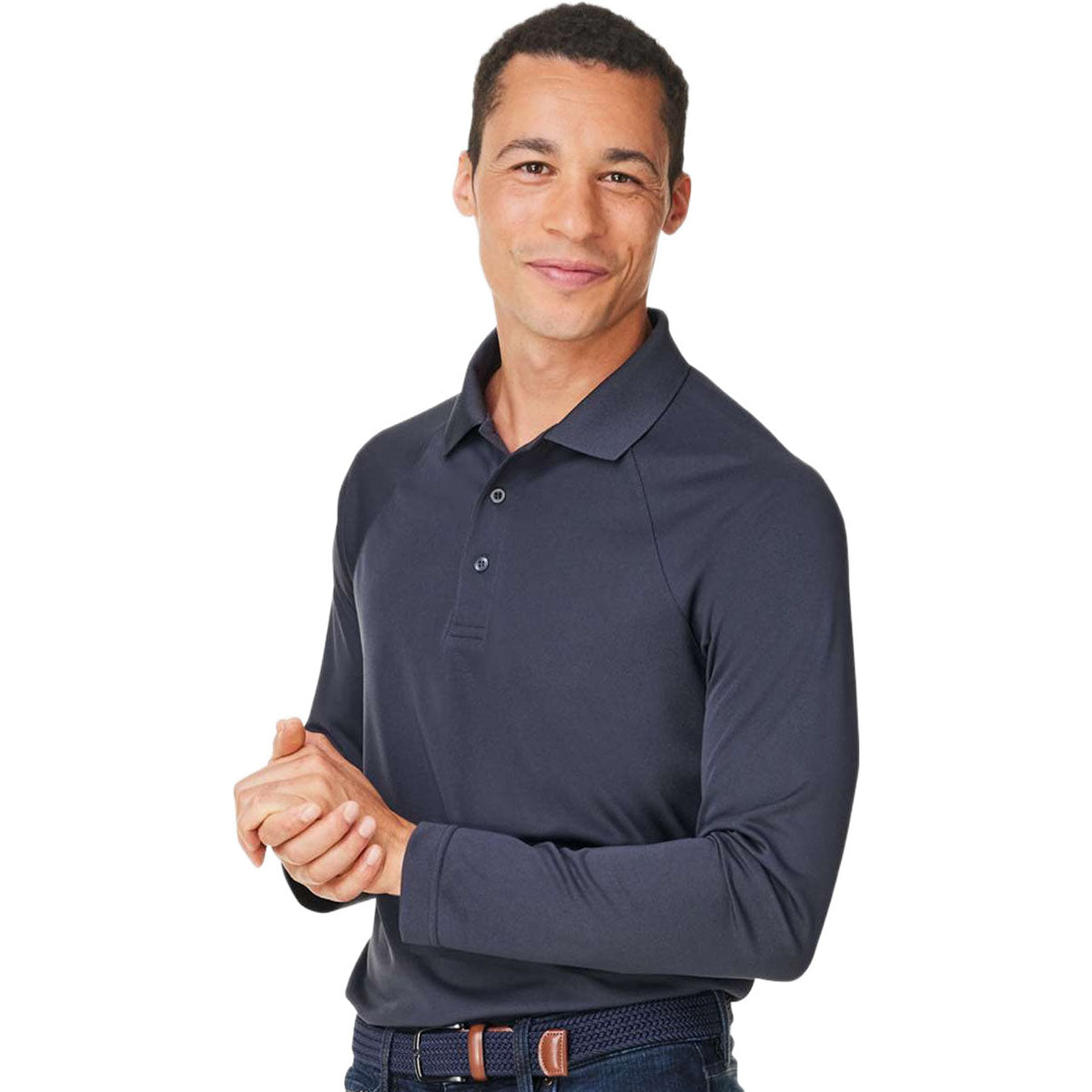 Harriton Men's Dark Charcoal Charge Snag and Soil Protect Long Sleeve Polo