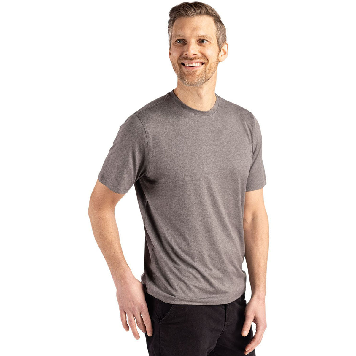 Cutter & Buck Men's Elemental Grey Coastline Epic Comfort Recycled Short Sleeve Tee