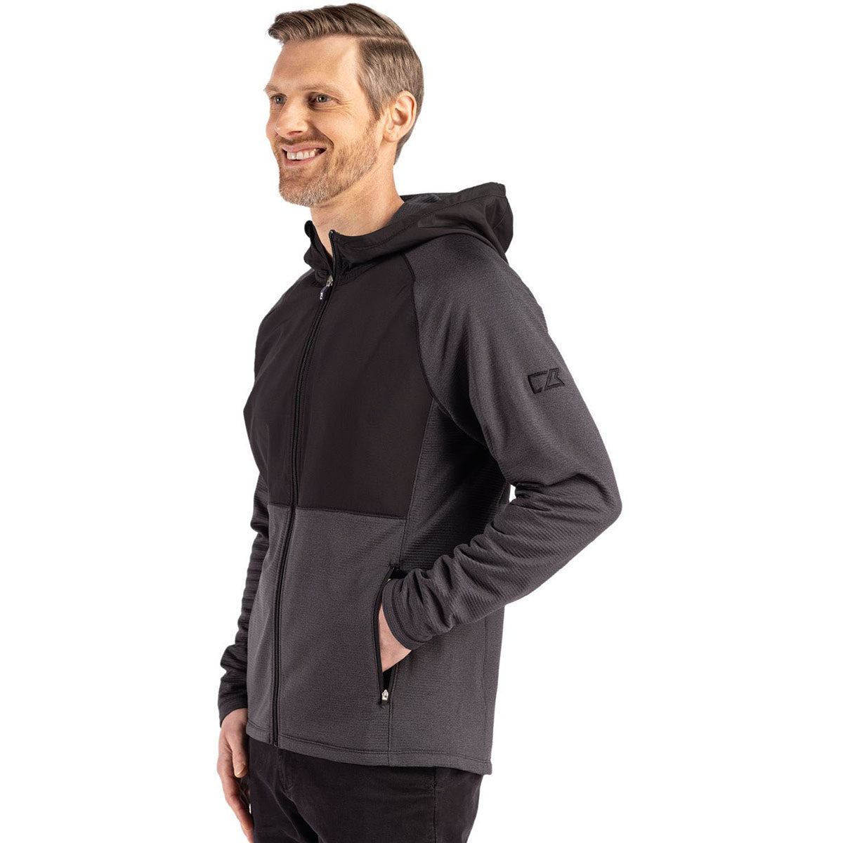 Cutter & Buck Men's Black Heather Peshastin Fleece Recycled Hybrid Jacket