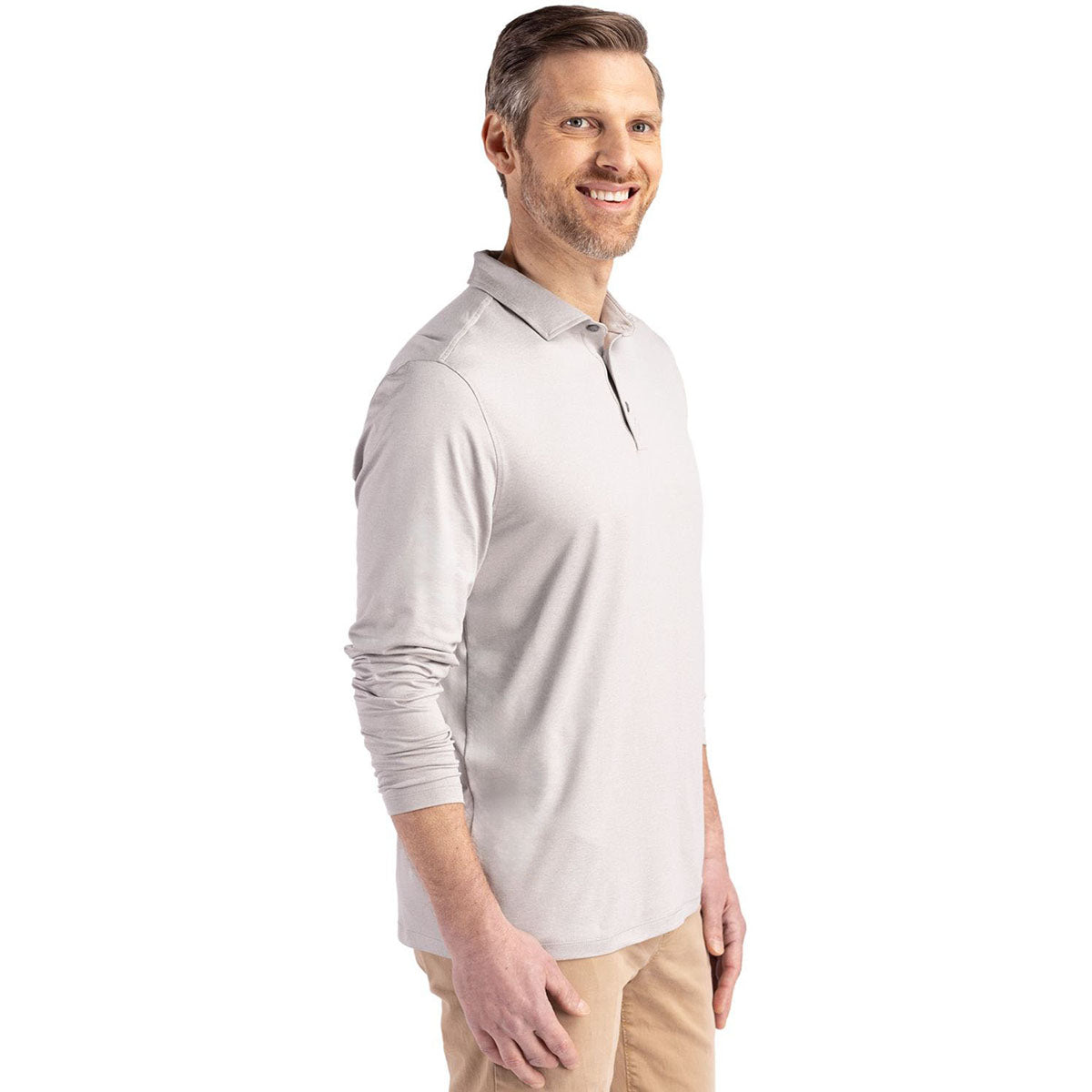 Cutter & Buck Men's Concrete Coastline Epic Comfort Recycled Long Sleeve Polo