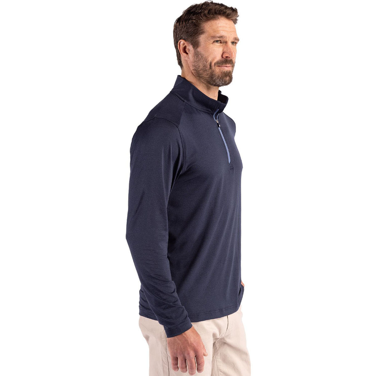 Cutter & Buck Men's Navy Blue Coastline Epic Comfort Recycled Quarter Zip