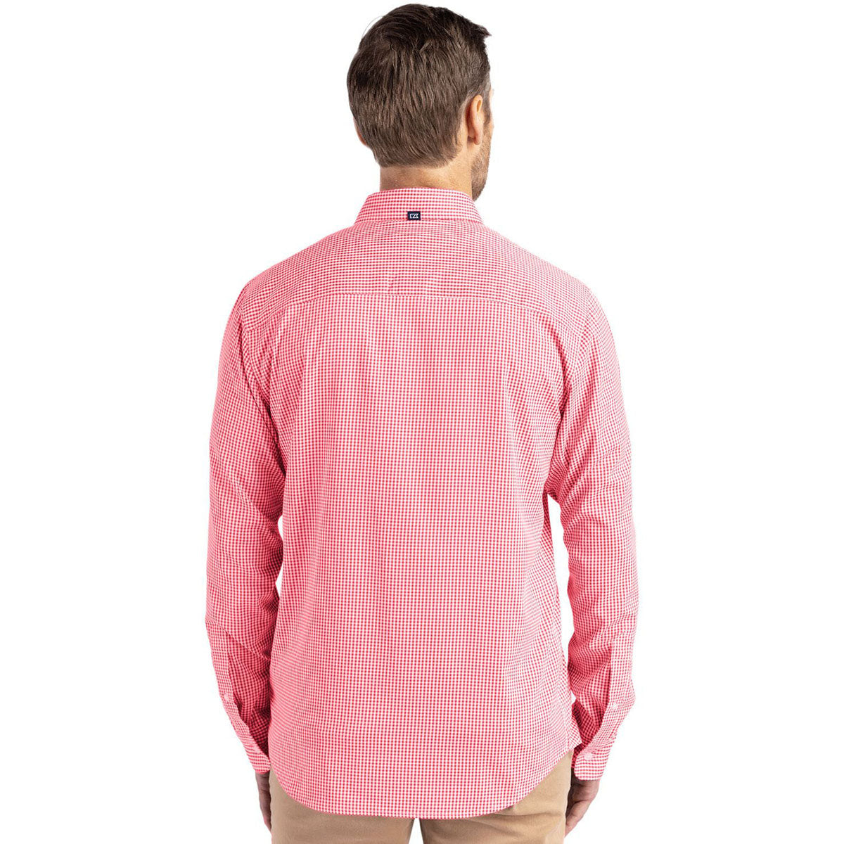 Cutter & Buck Men's Red/White Skyline Epic Confidence Recycled Gingham Long Sleeve Dress Shirt