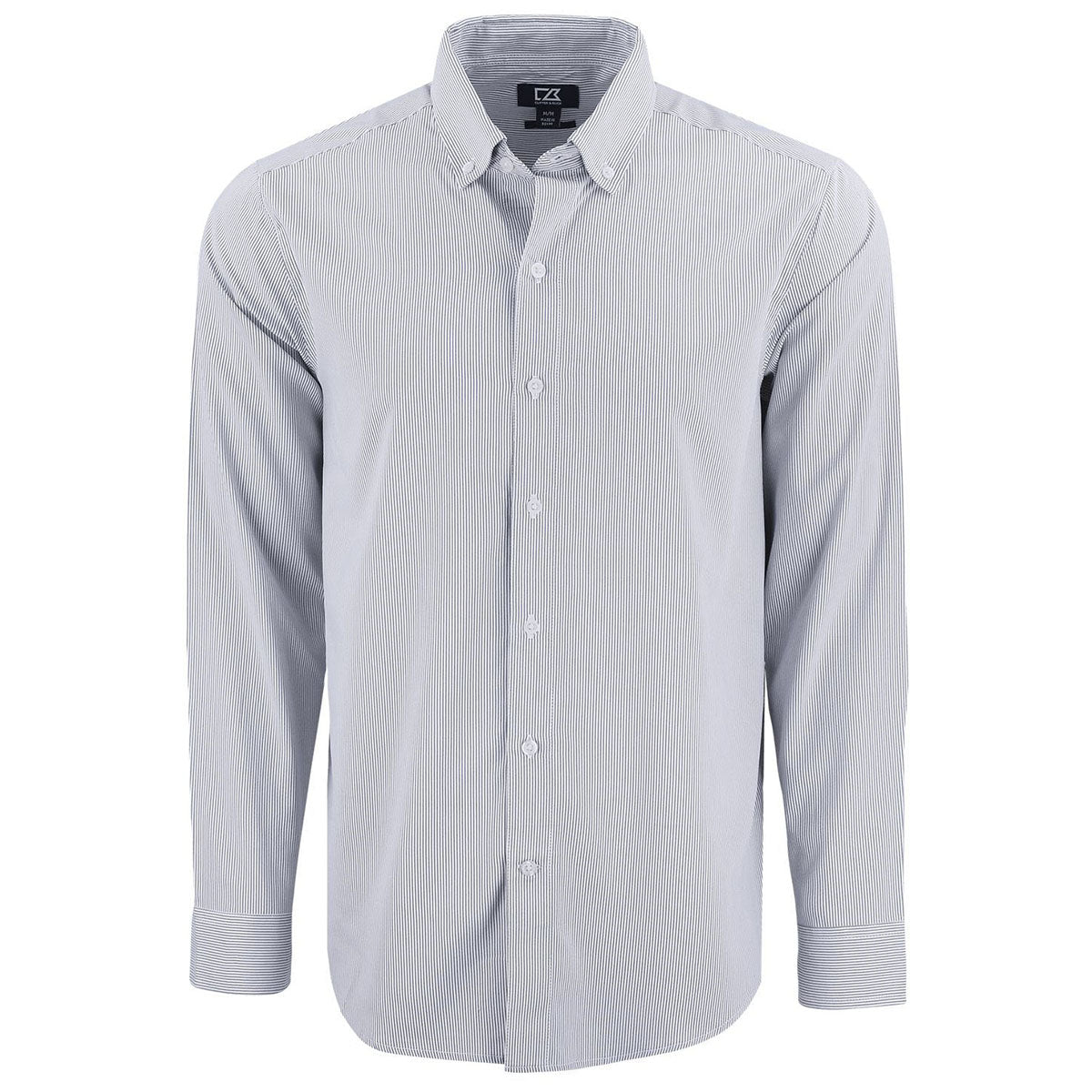 Cutter & Buck Men's Elemental Grey/White Skyline Epic Confidence Recycled Pinstripe Long Sleeve Dress Shirt