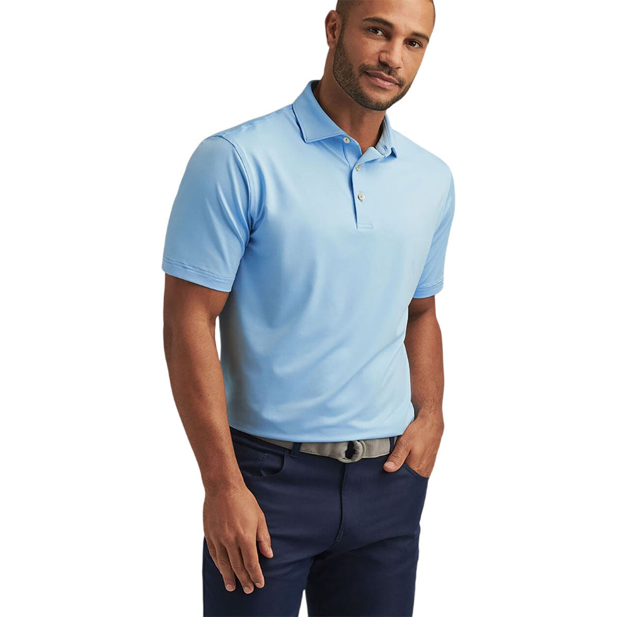 Peter Millar Men's Cottage Blue Solid Performance Jersey Polo