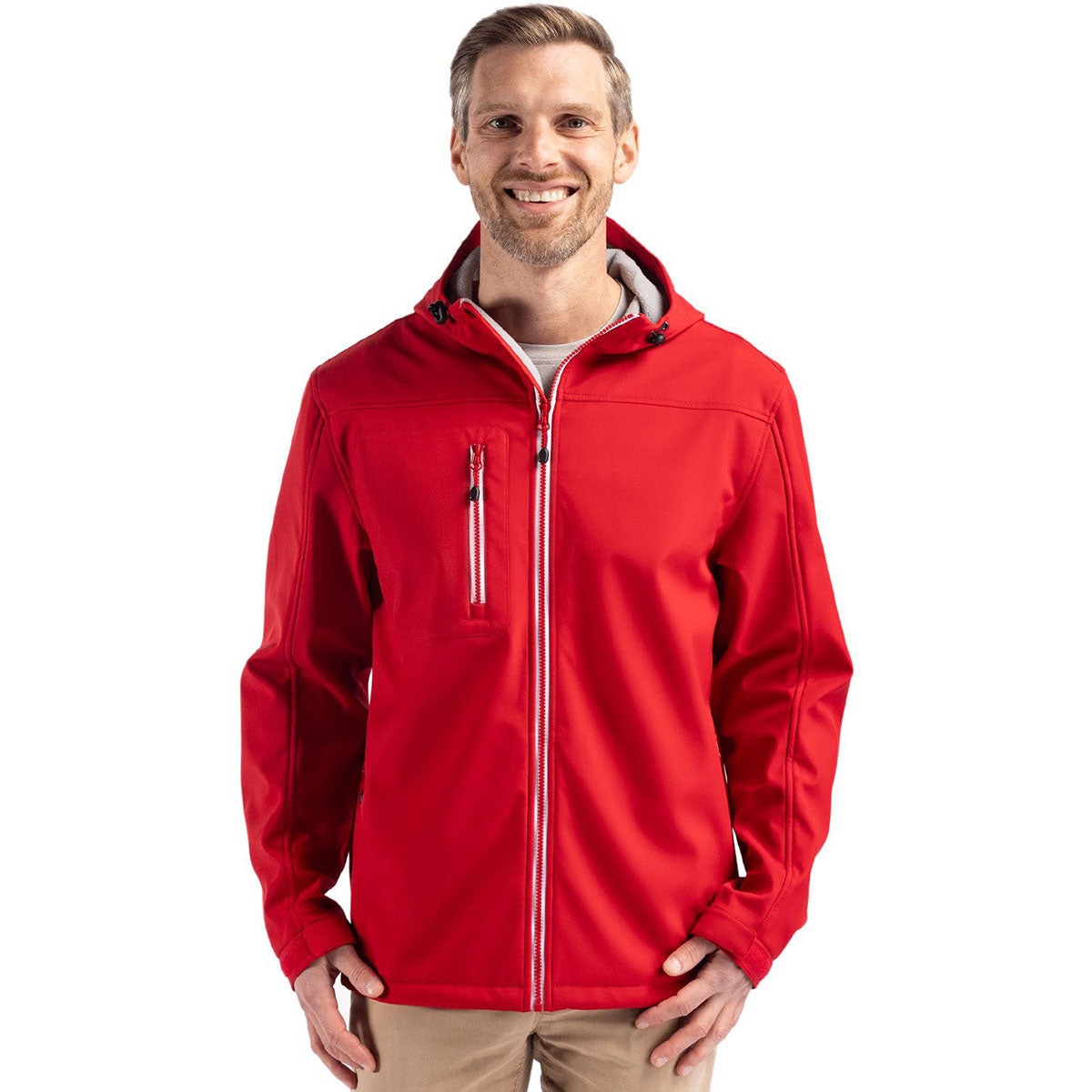 Clique Men's Red Telemark Eco Stretch Softshell Full Zip Hooded Jacket