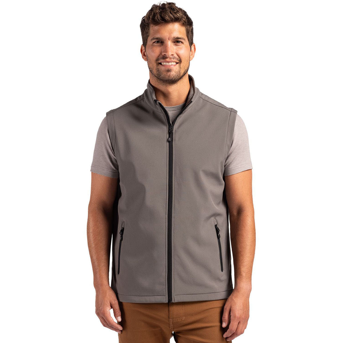 Clique Men's Pure Slate/Black Tempo Stretch Full Zip Softshell Vest
