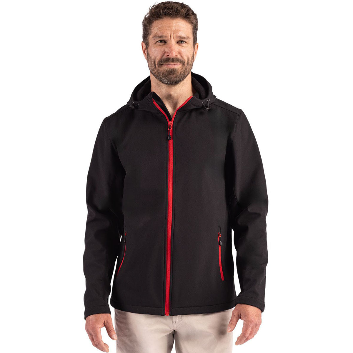Clique Men's Black/Red Tempo Recycled Stretch Softshell Hooded Jacket