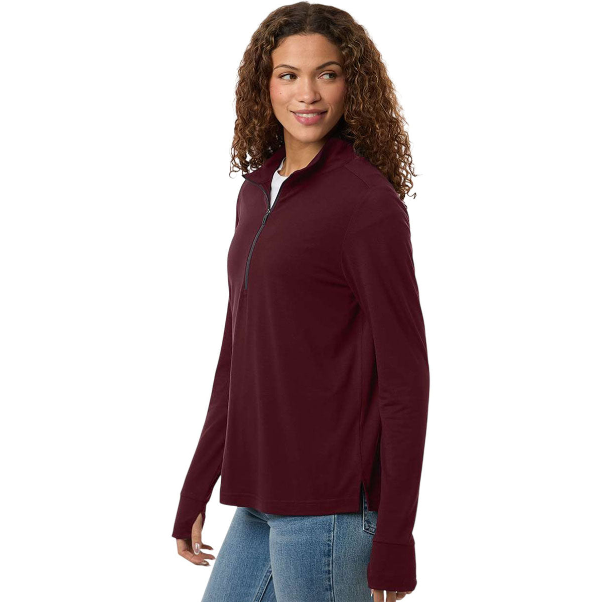 North End Women's Burgundy/Carbon JAQ Stretch Performance Quarter-Zip