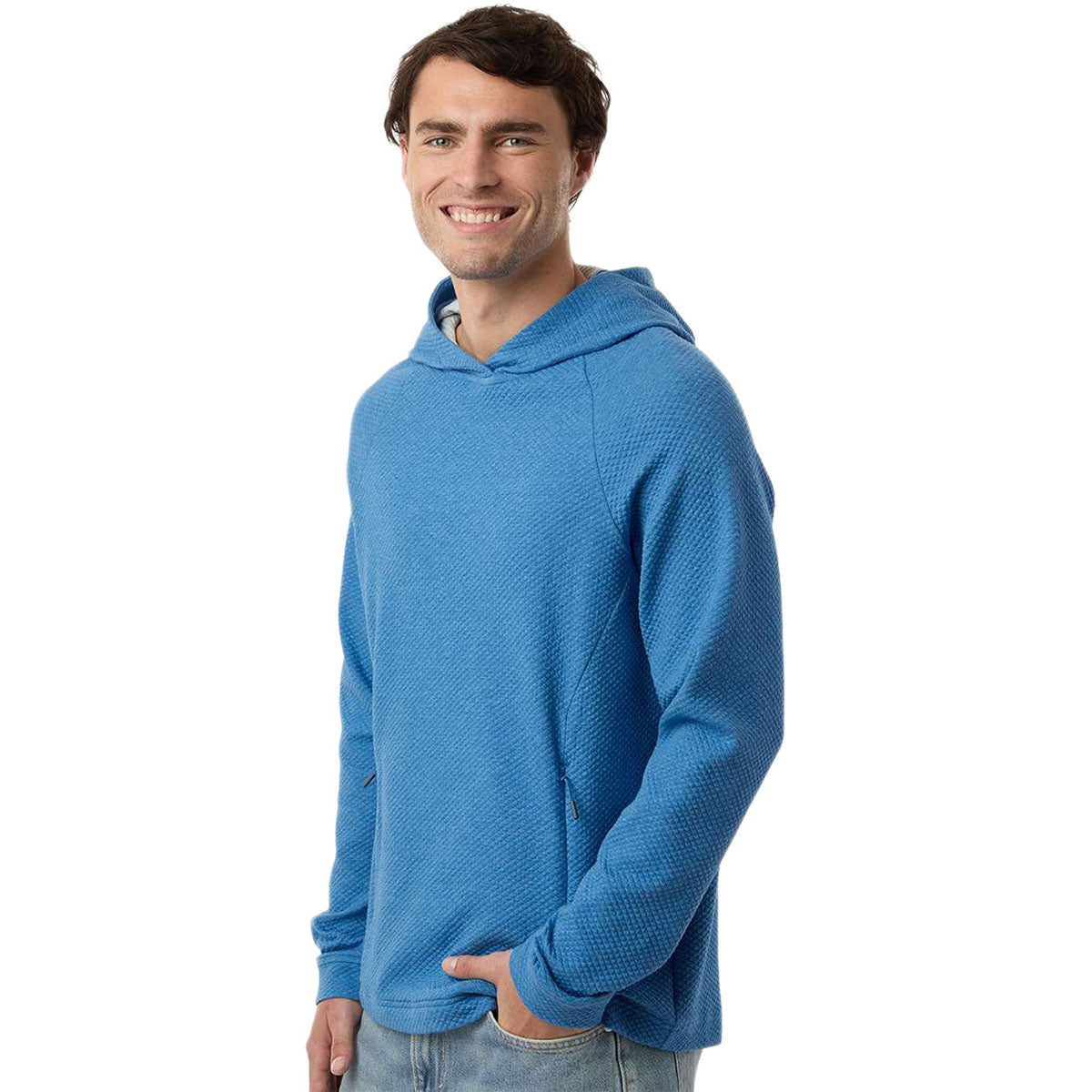 North End Men's Light Nautical Blue Heather Spirit Textured Hooded Pullover