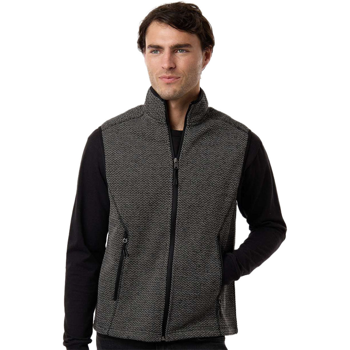 North End Men's Black/Grey Jasper Jacquard Fleece Vest