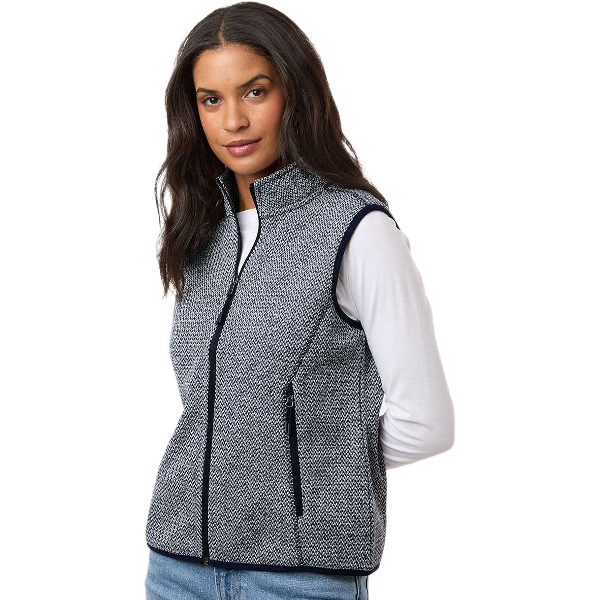North End Women's Classic Navy/White Jasper Jacquard Fleece Vest