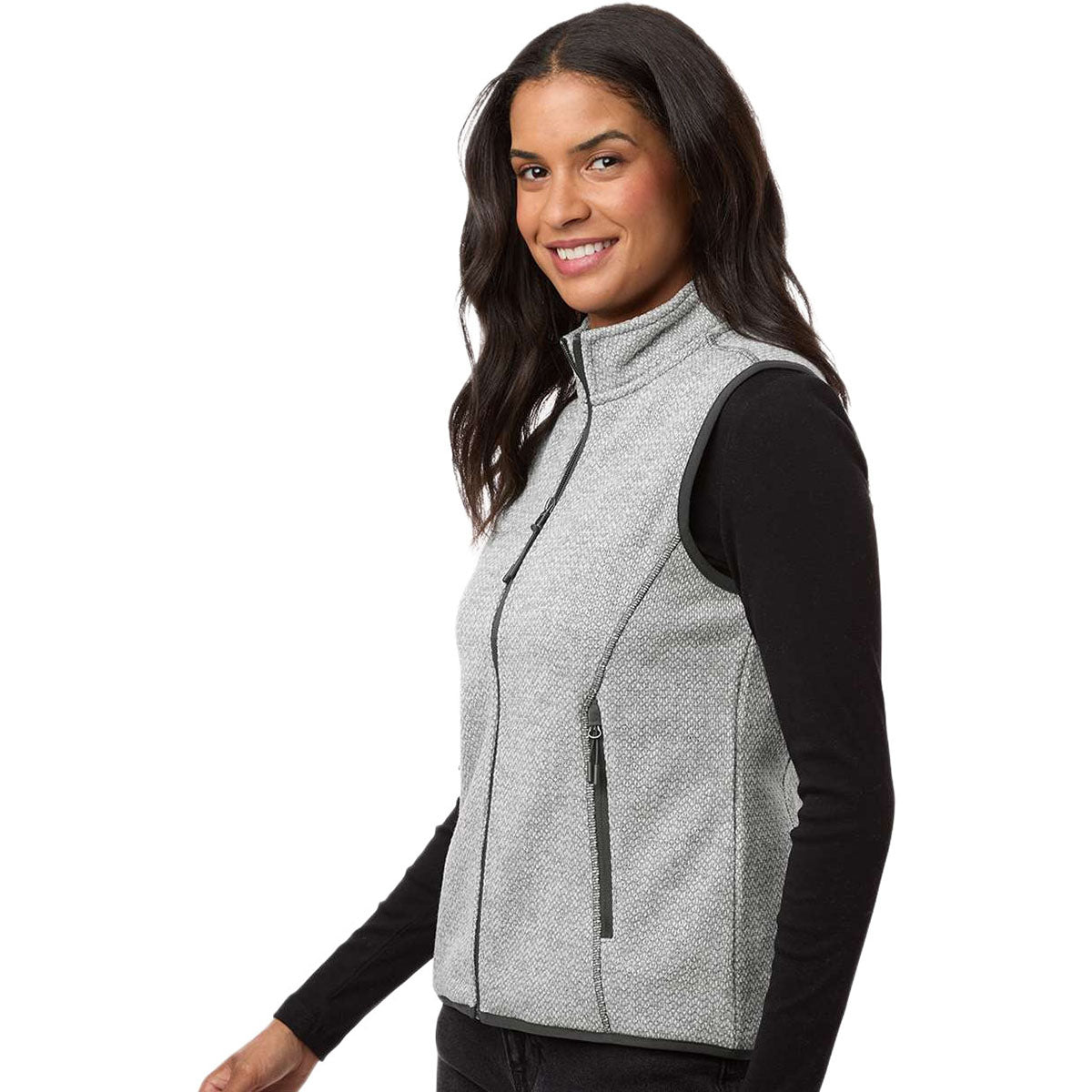North End Women's Grey/White Jasper Jacquard Fleece Vest