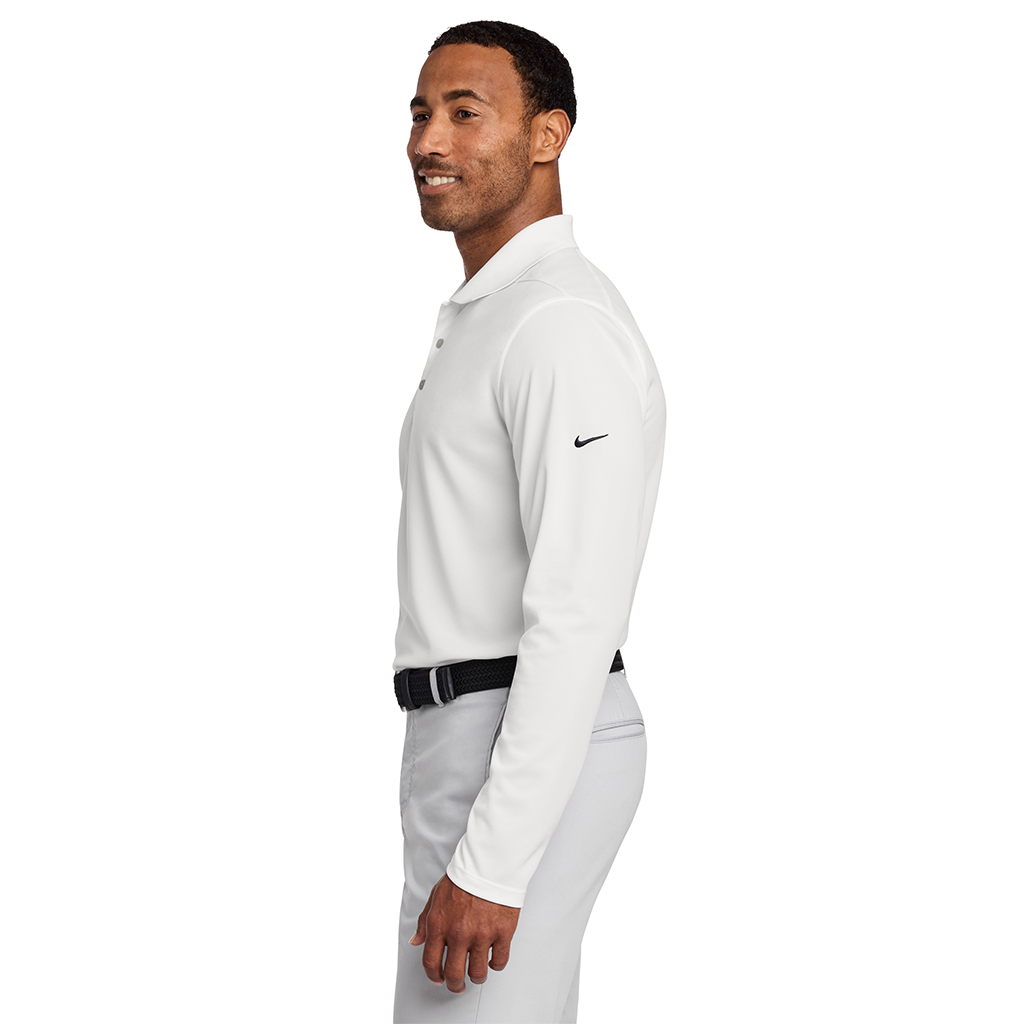 Nike Men's White Dri-FIT Micro Pique 2.0 Long Sleeve Polo