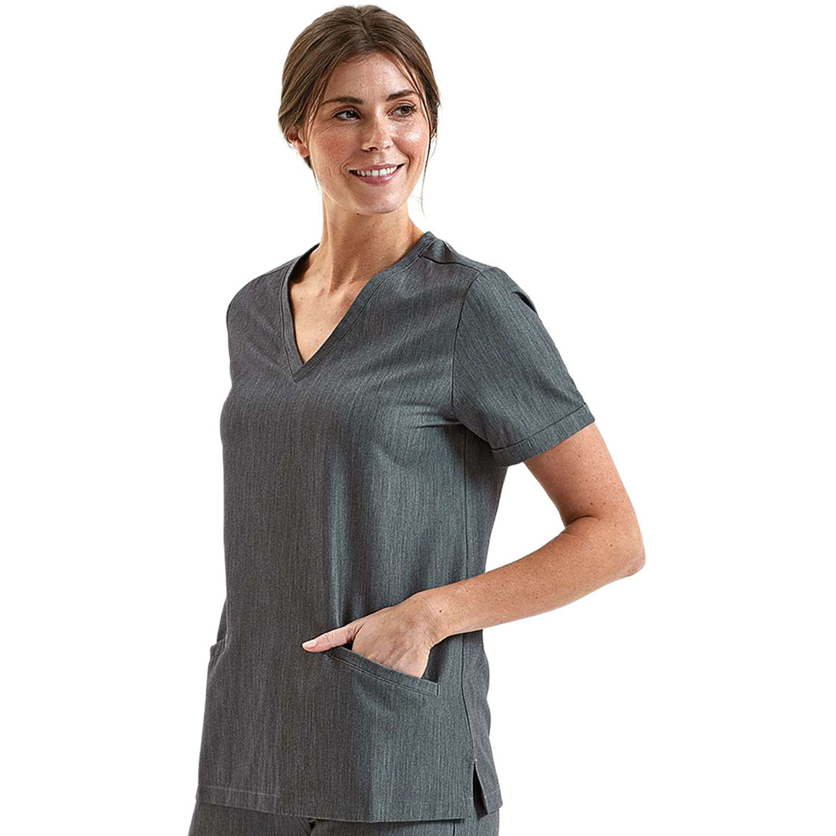 Onna Women's Dynamo Grey Invisible V-Neck Stretch Scrub Top