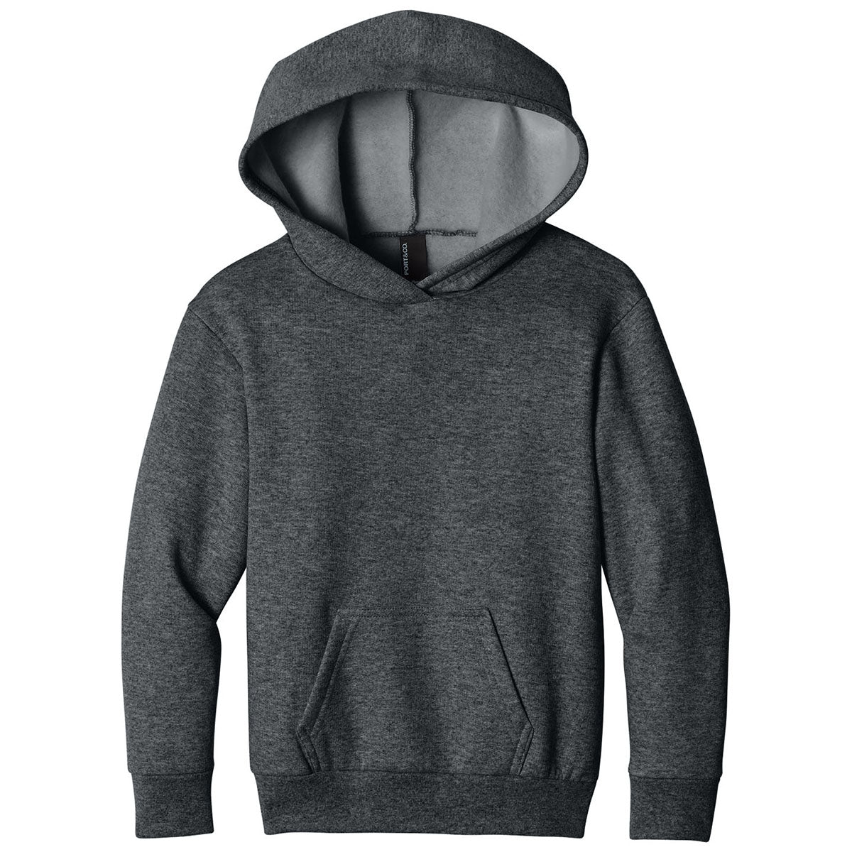 Port & Co. Youth Dark Heather Grey Easy Fleece Pullover Hooded Sweatshirt