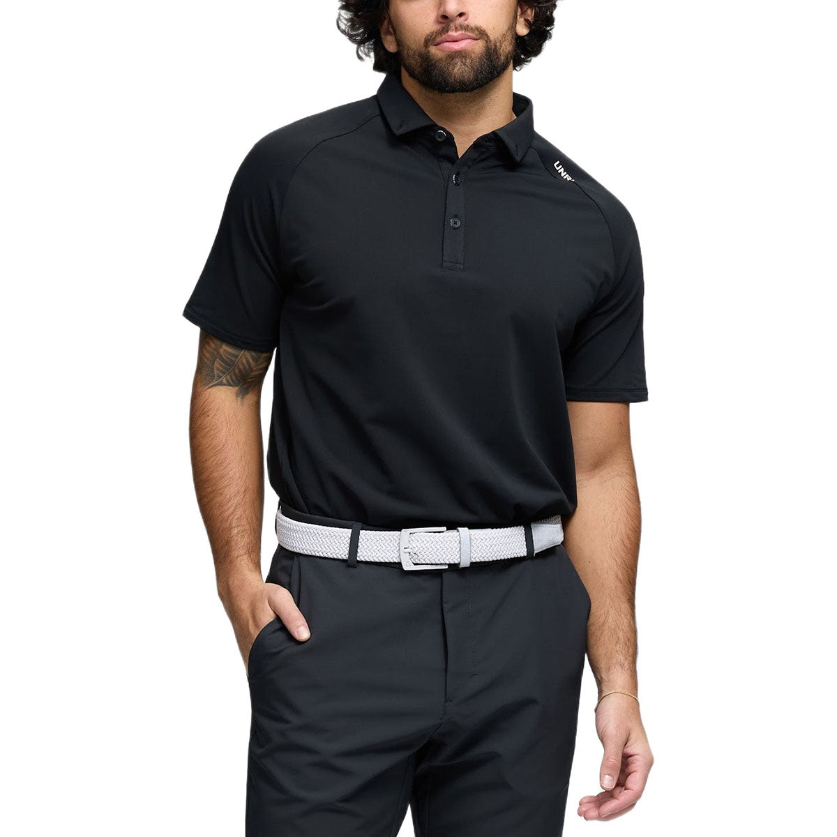 UNRL Men's Black Pique Pro Polo